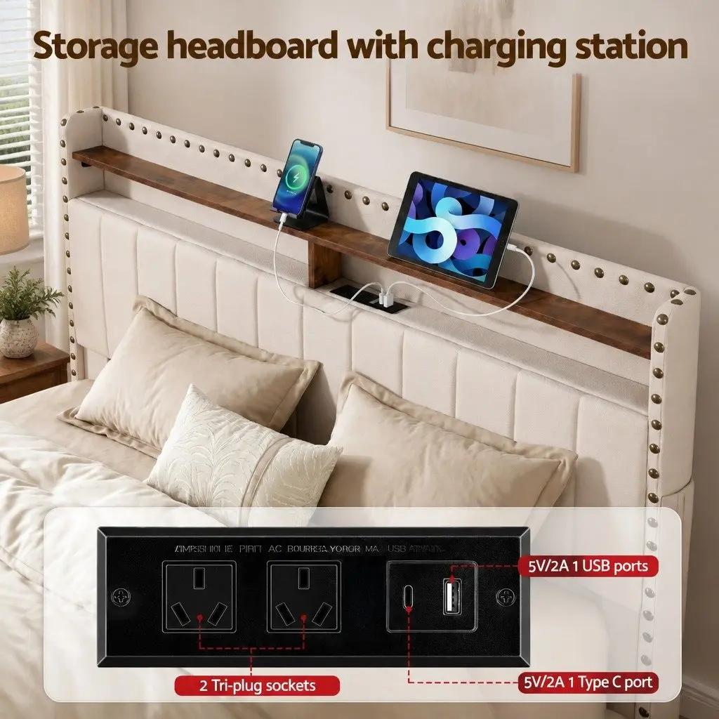 Queen Bed Frame with Storage and Comfort