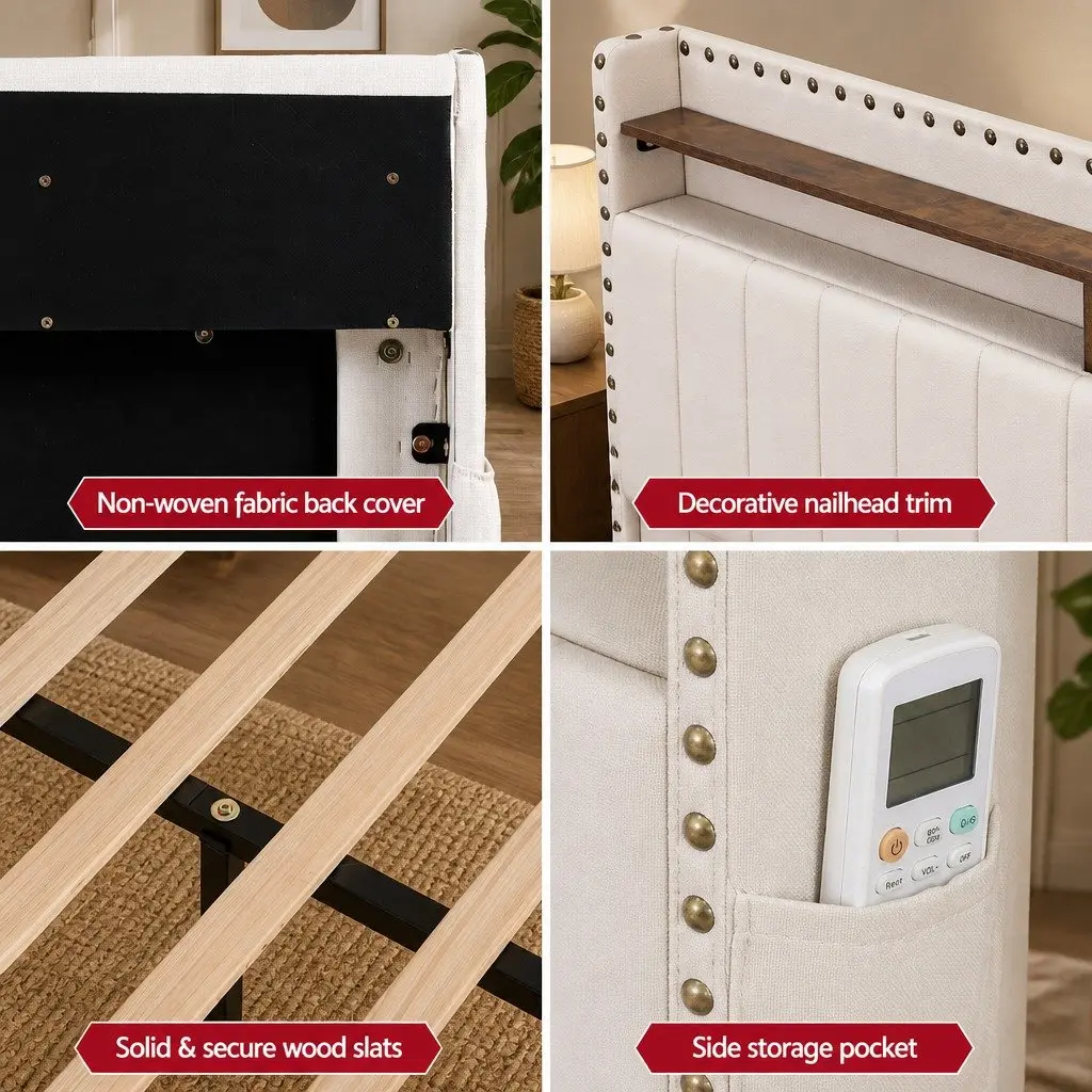 Queen Bed Frame with Storage and Comfort