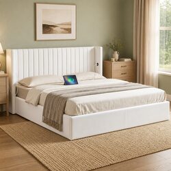 Comfortable King Bed Frame with Storage and Charging Options