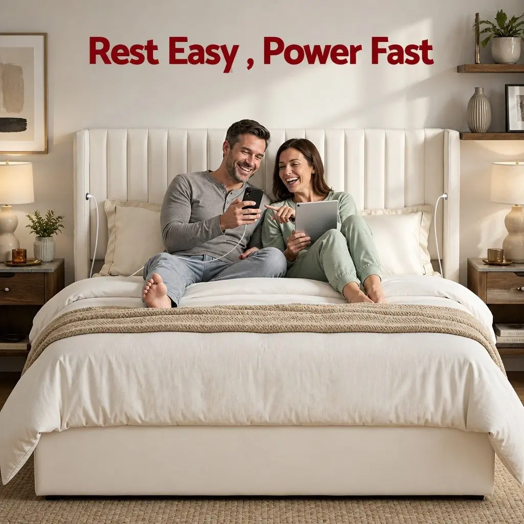 King Bed Frame Gaslift Storage Dual USB Type-C Charging Ports Velvet White