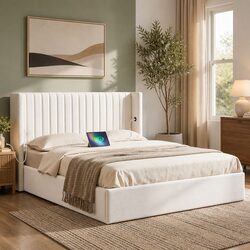 Queen Bed Frame with Practical Storage and Charging Ports