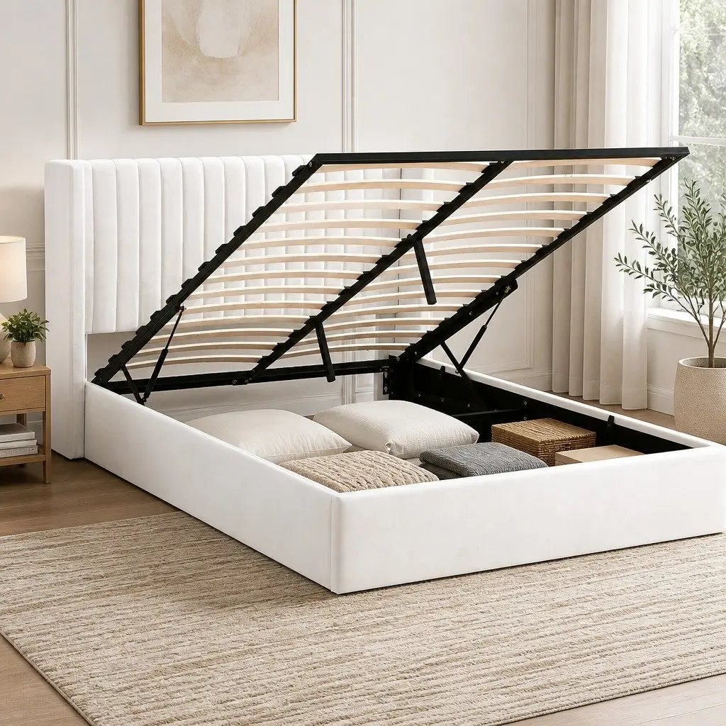 Queen Bed Frame with Gaslift Storage Dual USB Type-C Charging Ports Velvet