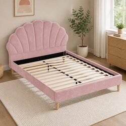 Reliable Double Bed Frame in Pink Velvet Fabric