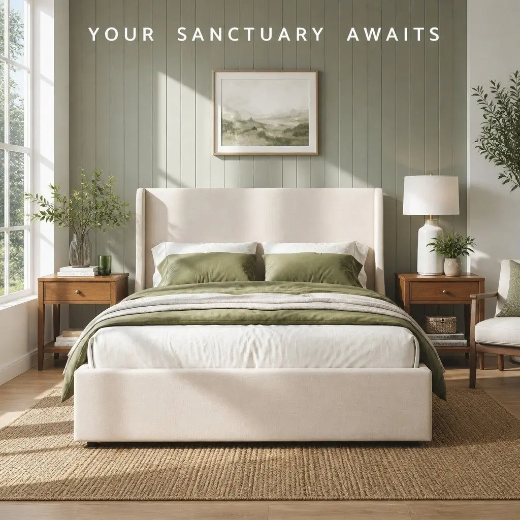 Double Upholstered Bed Frame with Wingback Headboard and 3 Storage Drawers Beige 149W x 204L x 111H cm