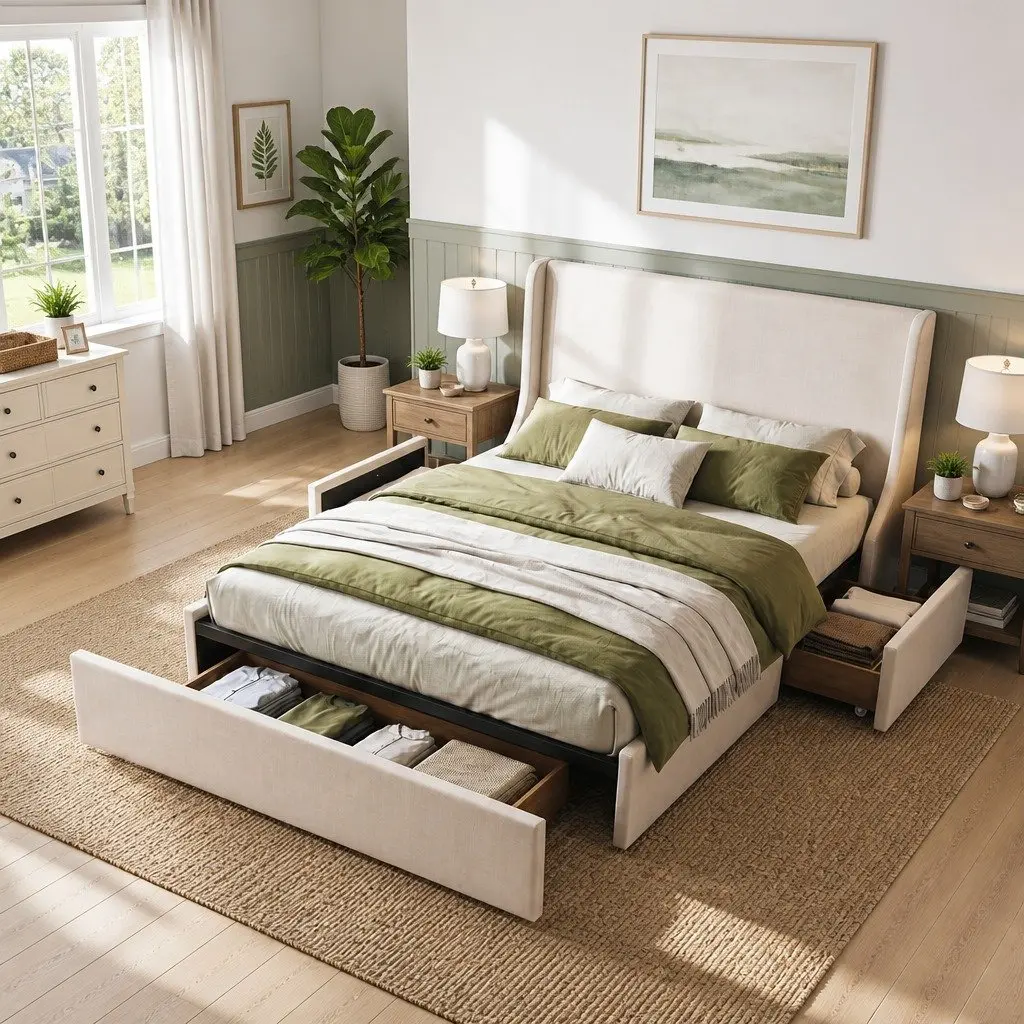 Queen Upholstered Bed Frame with Storage Options
