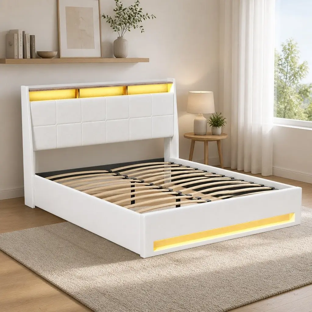 Double Bed Frame with Smart Storage and Lights