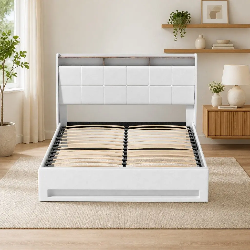 Double Bed Frame with Smart Storage and Lights