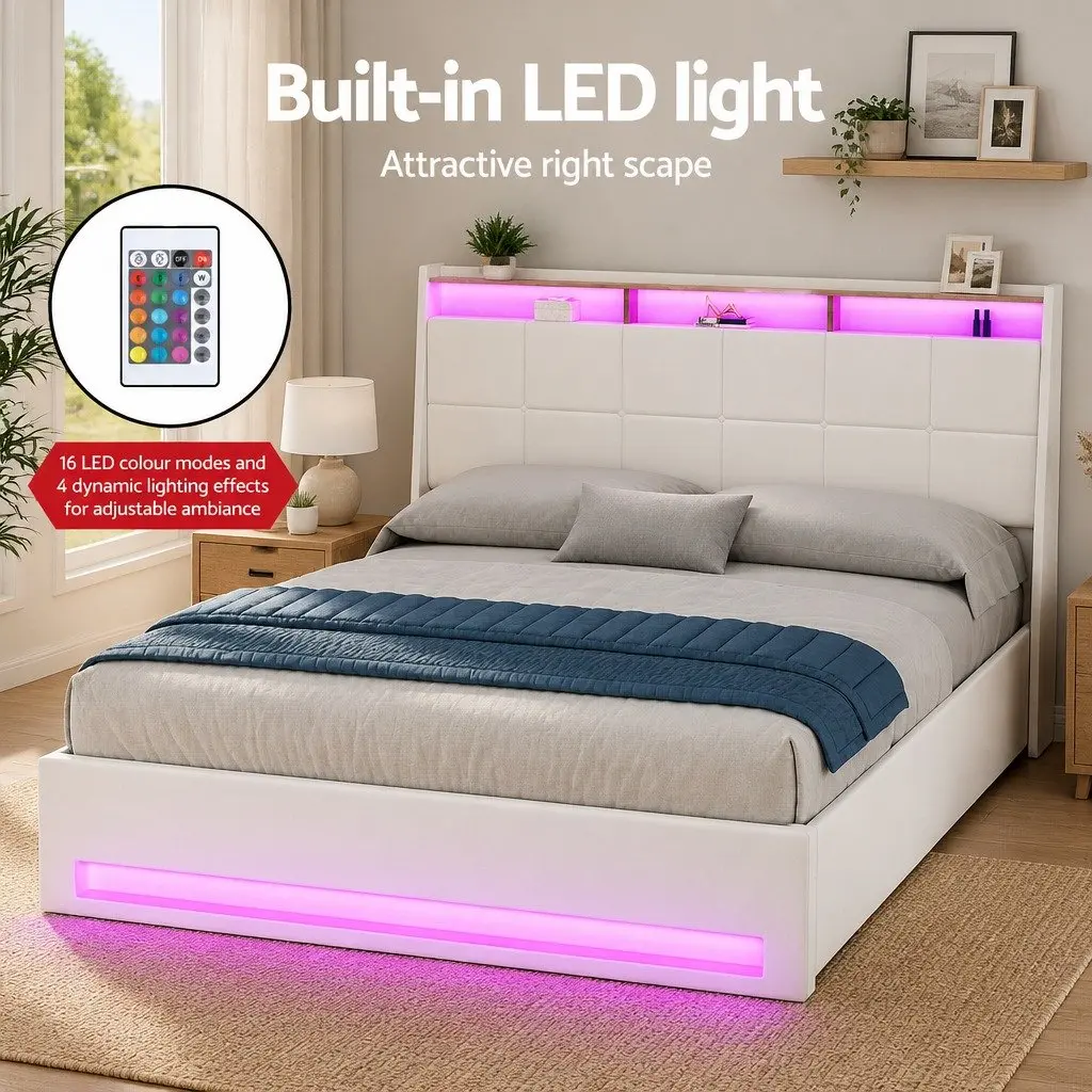 Double Bed Frame with Smart Storage and Lights