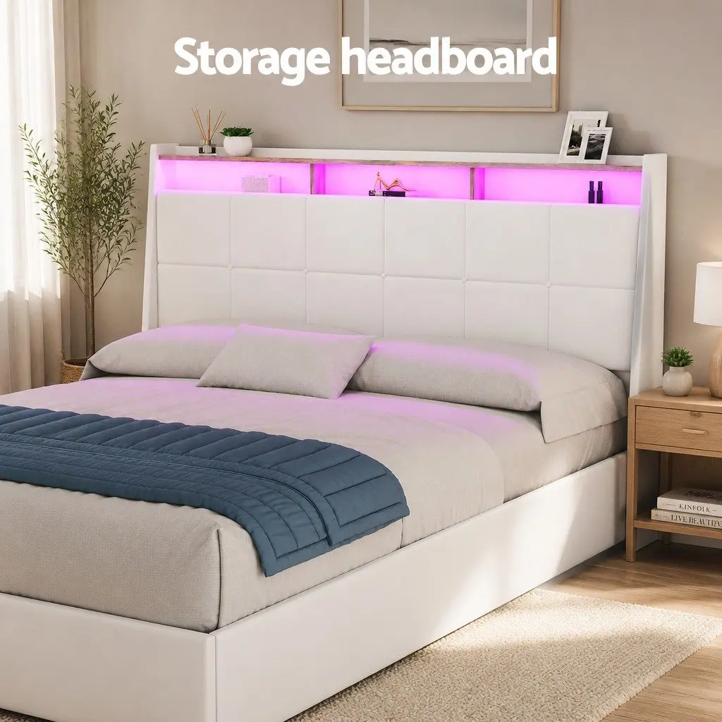 Double Bed Frame with Smart Storage and Lights