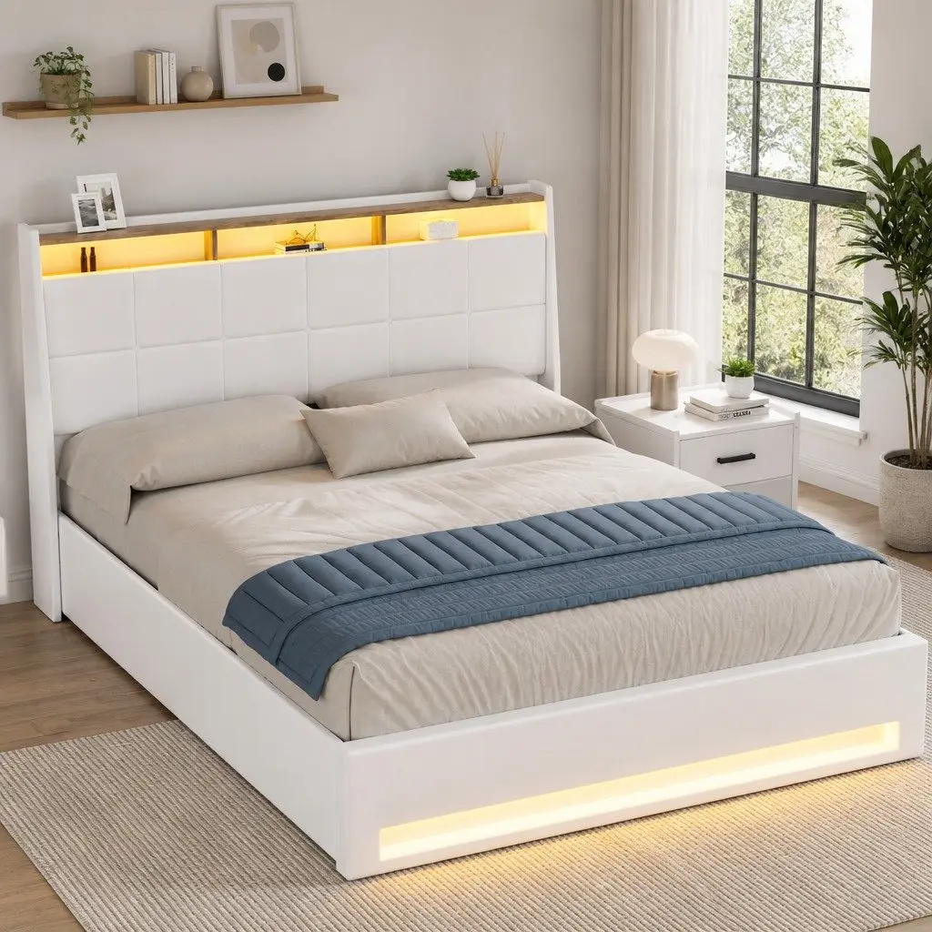 Double Bed Frame with Smart Storage and Lights