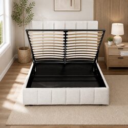 Comfortable Beige Queen Bed Frame with Practical Storage