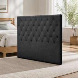 Double Bed Headboard Upholstered Charcoal Button Tufted Design Bedroom Furniture