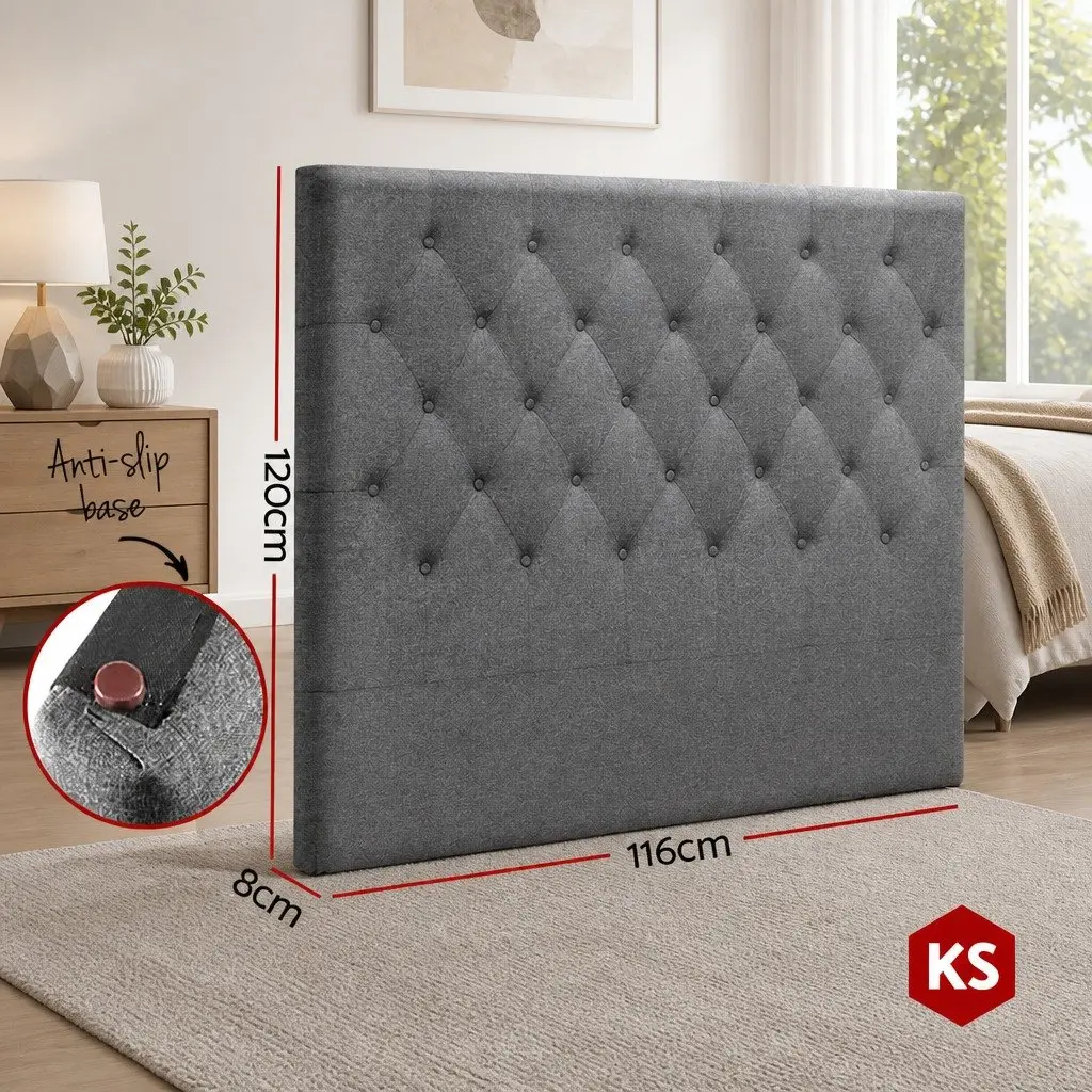 Bed Head Headboard King Single Size Fabric Grey Upholstered Button Tufted Design