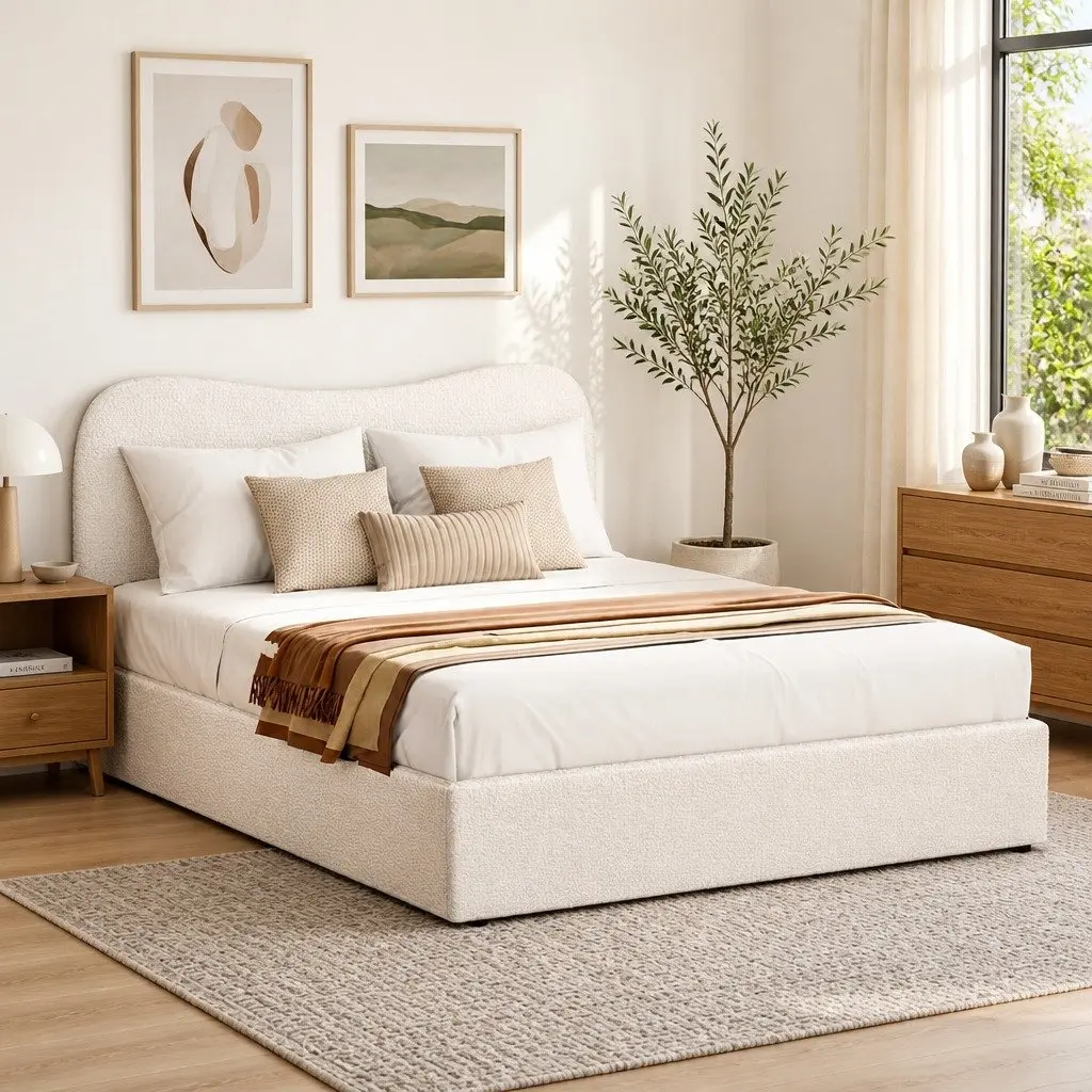 Double Bed Frame with Boucle Finish