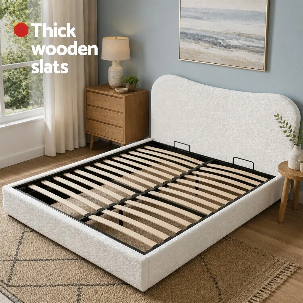 Queen Bed Frame with Storage and Padded Headboard