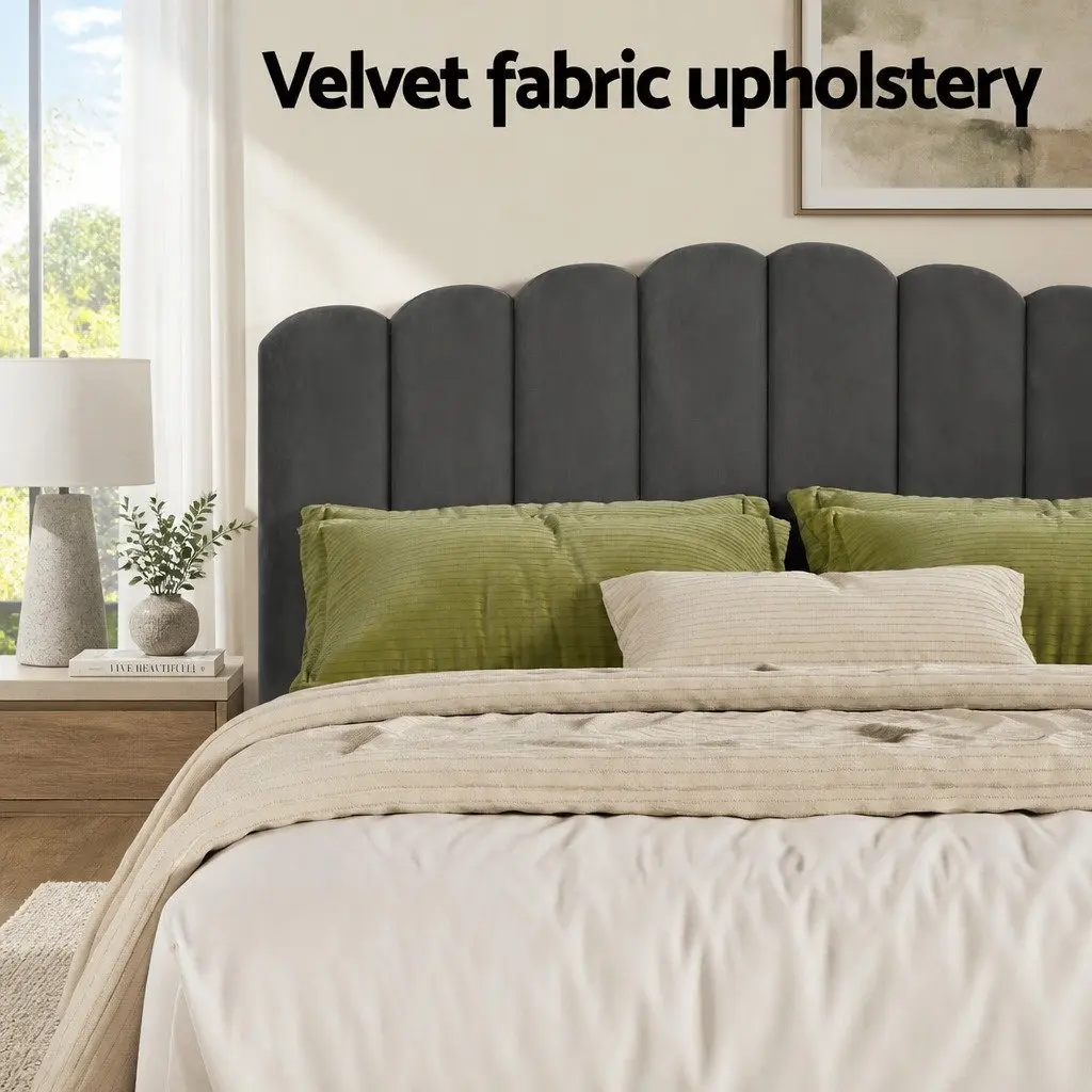 Double Bed Frame Grey Velvet Gas Lift Storage Padded Headboard