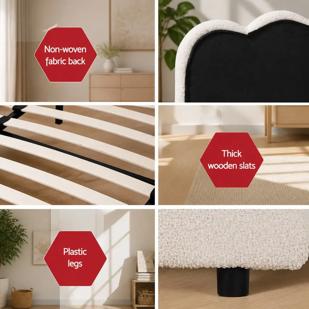 King Size Bed Frame Upholstered Boucle Gas Lift Storage Beige