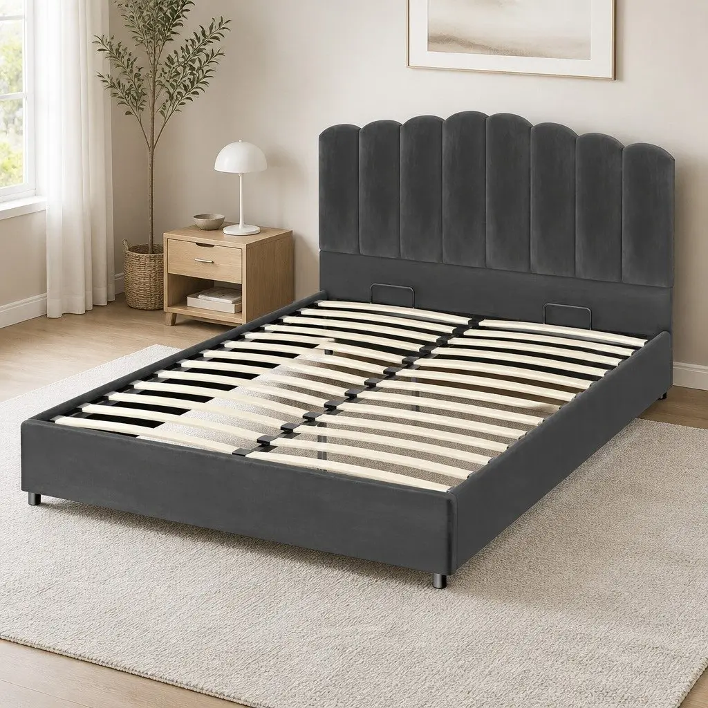 Queen Bed Frame with Padded Headboard and Storage