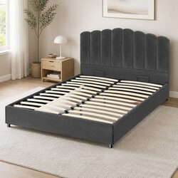 Reliable Queen Bed Frame with Padded Headboard and Storage