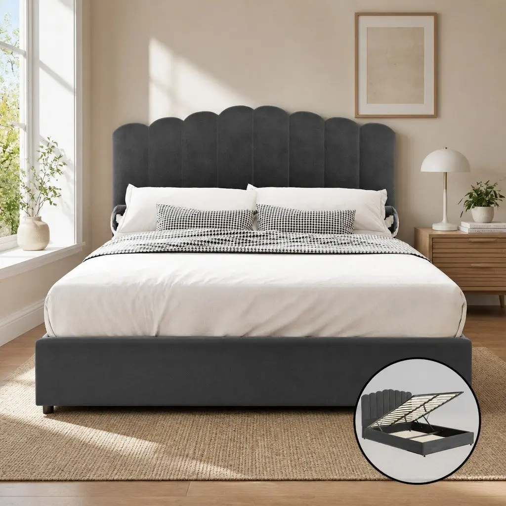 Queen Bed Frame with Padded Headboard and Storage