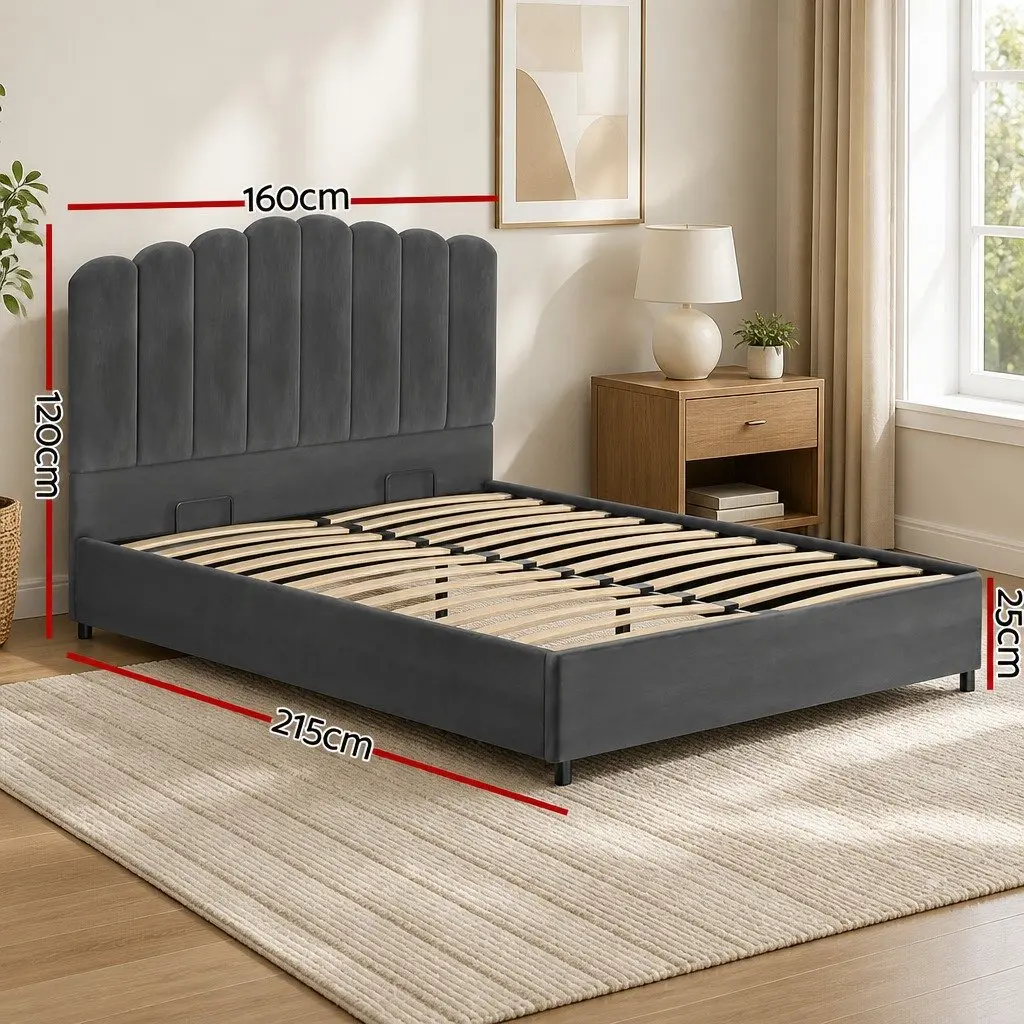 Queen Bed Frame with Padded Headboard and Storage