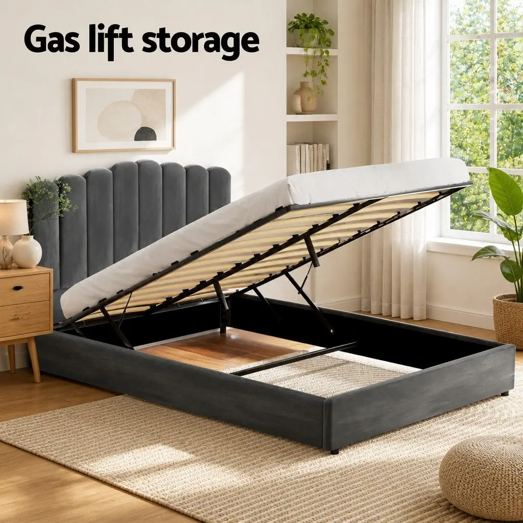 Queen Bed Frame with Padded Headboard and Storage