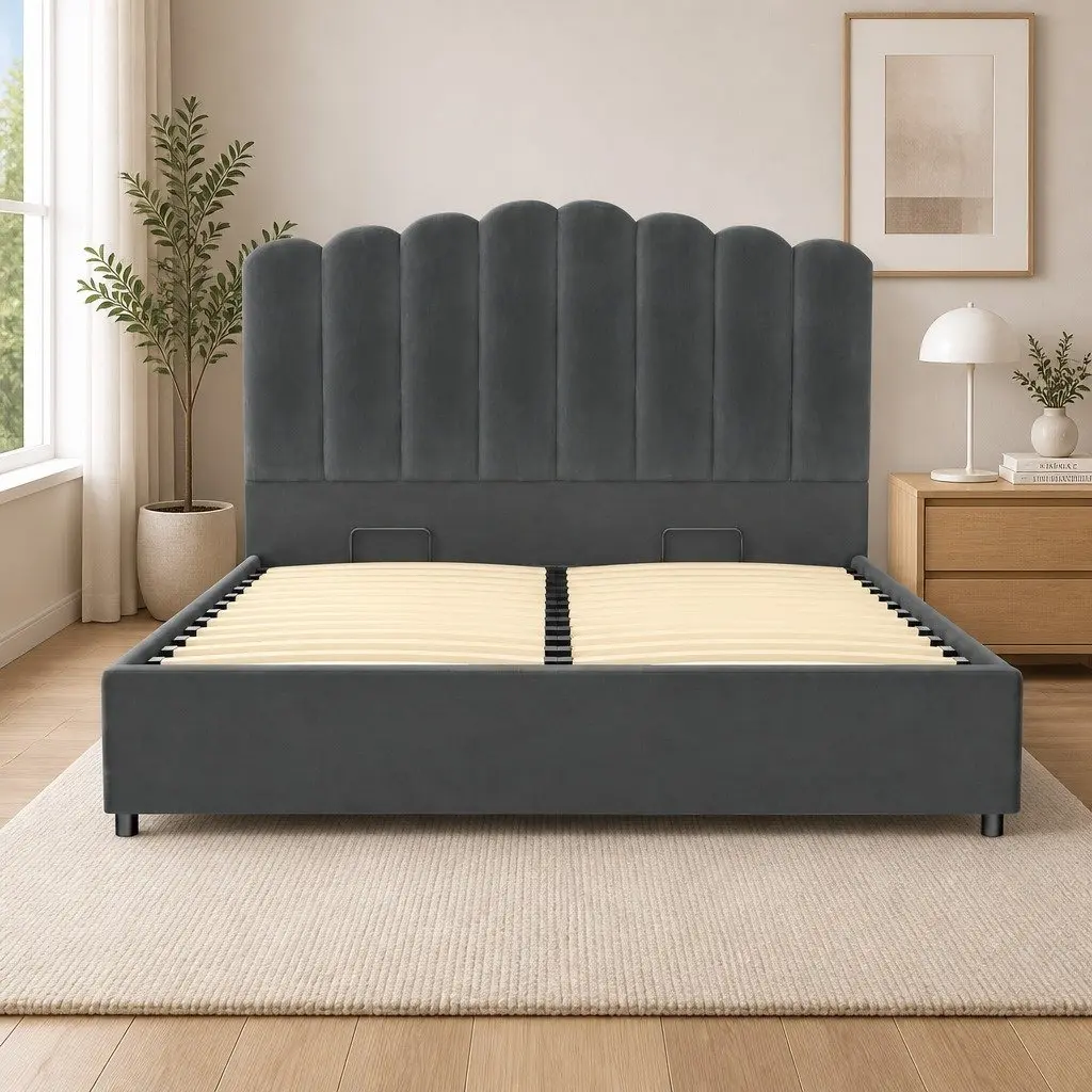 Queen Bed Frame with Padded Headboard and Storage