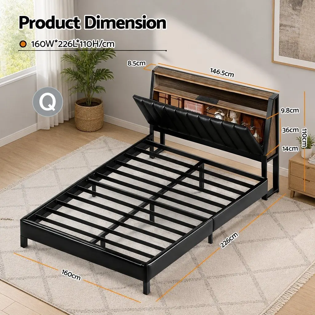 Queen Bed Frame with Integrated LED and Storage