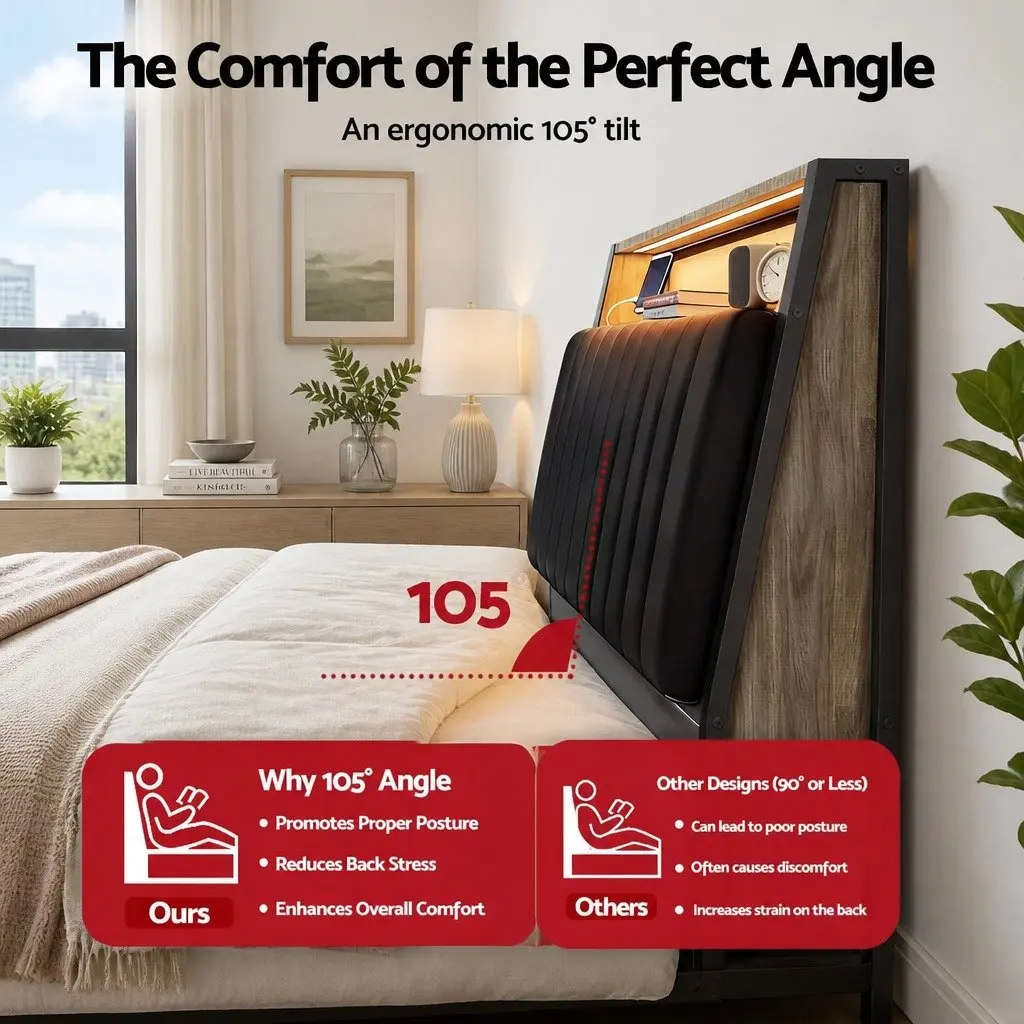 Queen Bed Frame with Integrated LED and Storage