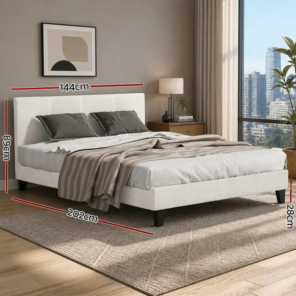 Double Bed Frame with Boucle Upholstery and Support