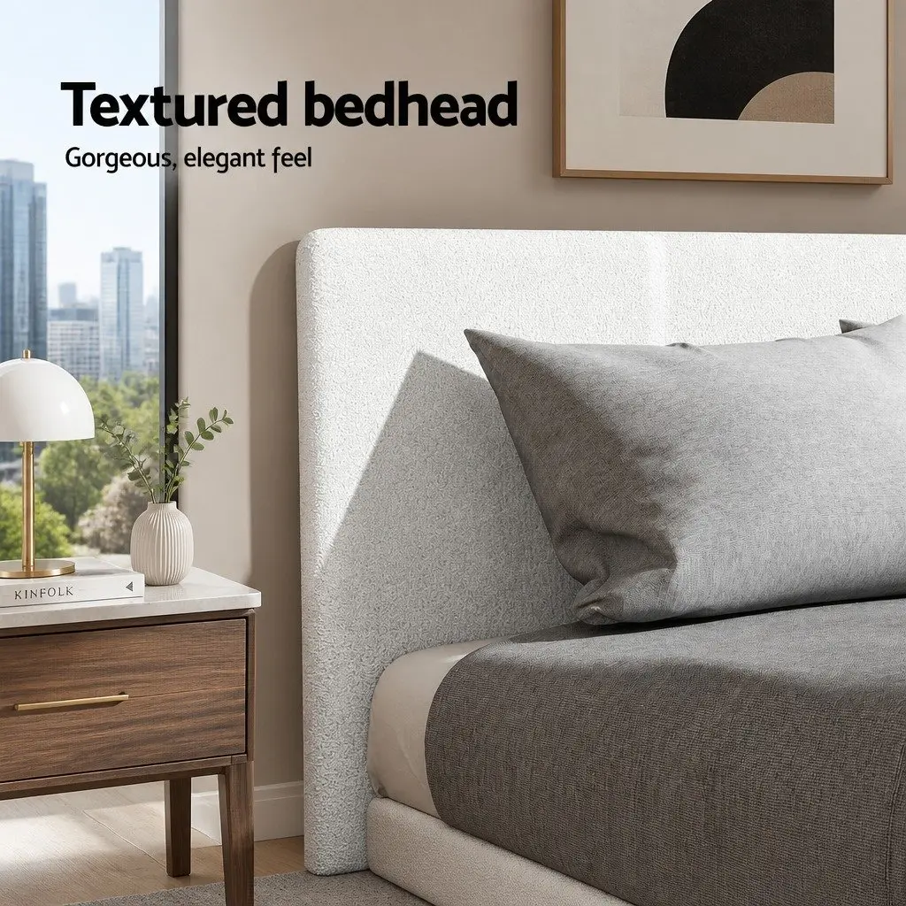Double Bed Frame with Boucle Upholstery and Support