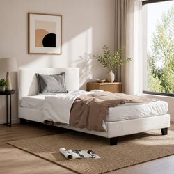 King Single Bed Frame Boucle Fabric Upholstered Headboard White Modern Bedroom