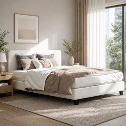 Reliable Queen Size Bed Frame with Boucle Upholstery