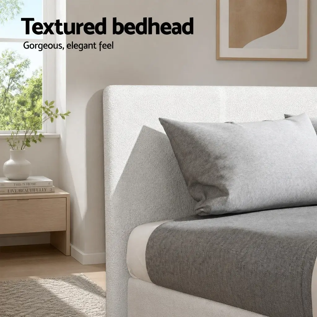 Single Bed Frame White Boucle Upholstered 202cm x 97cm Bedroom Furniture