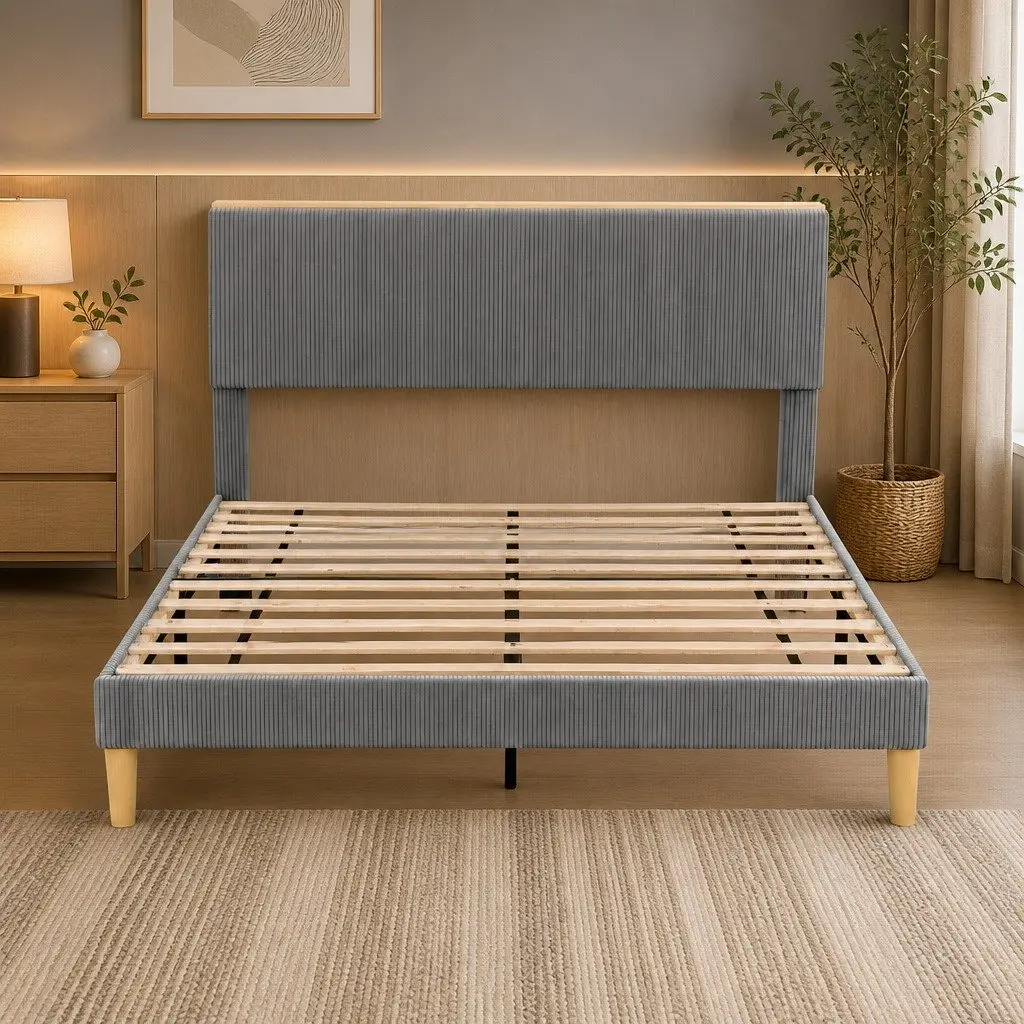 Double Bed Frame with Adjustable Headboard & Lighting