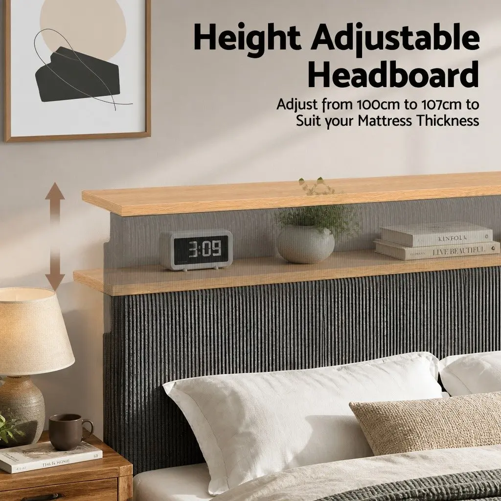 Double Bed Frame with Adjustable Headboard & Lighting