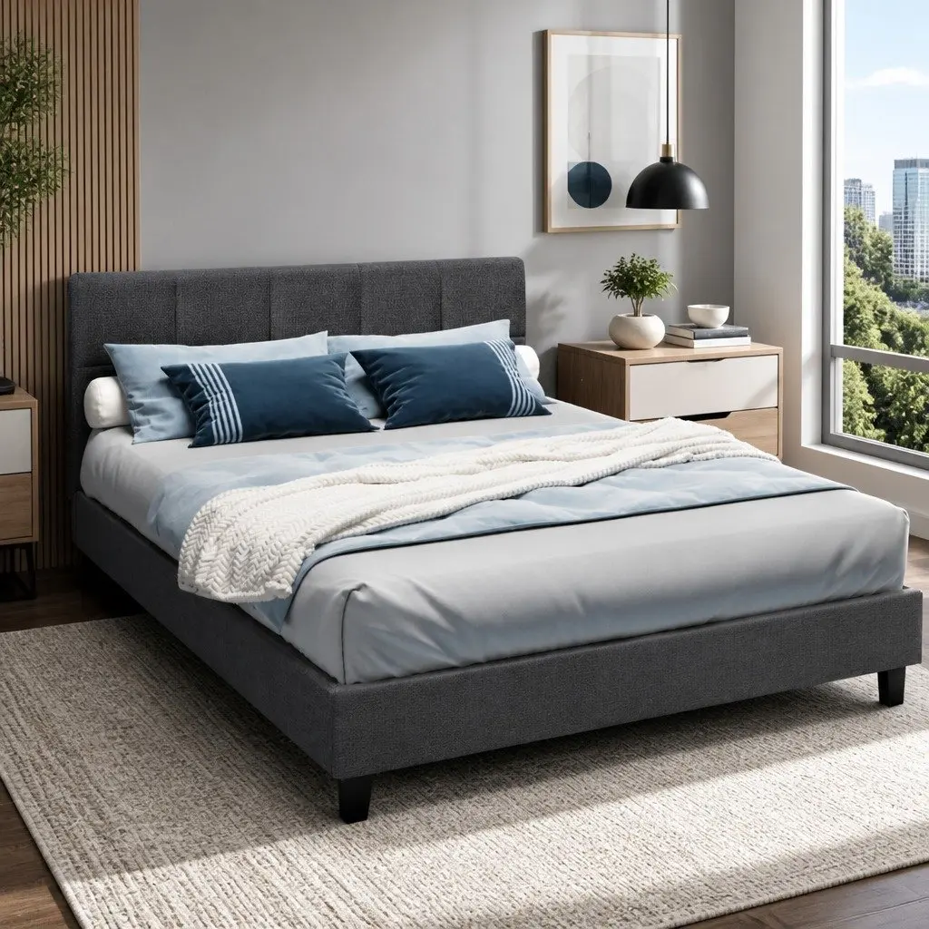 Charcoal Double Bed Frame with Sturdy Build