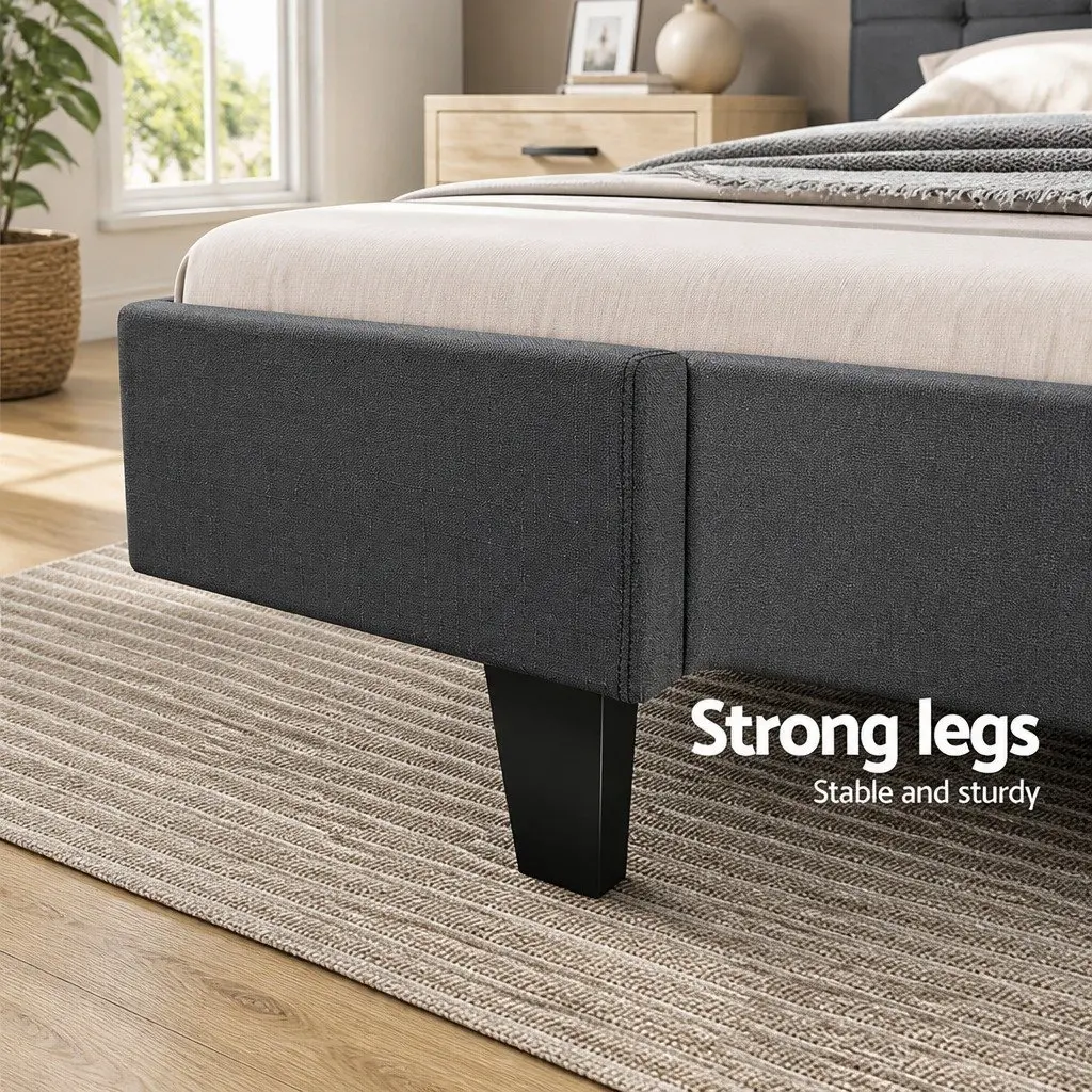Queen Size Bed Frame Charcoal Upholstered Bedroom Furniture with Wooden Slat