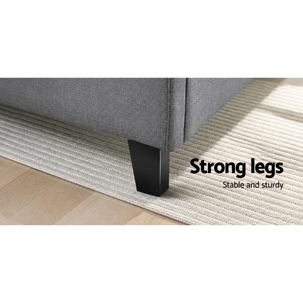 Queen Size Bed Frame Upholstered Grey Wooden Slat Base Metal Connectors