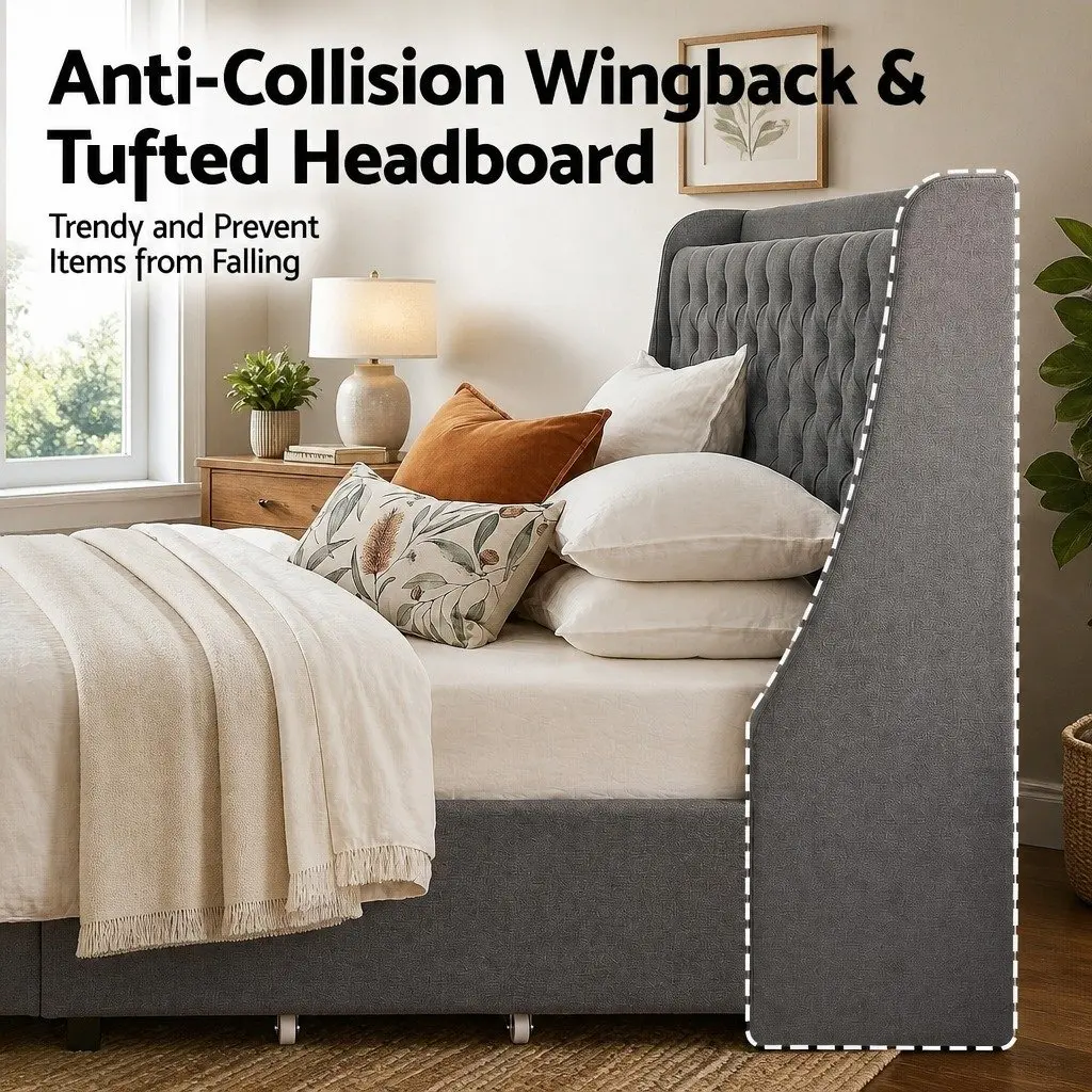 King Bed Frame with Storage and Charging Hub