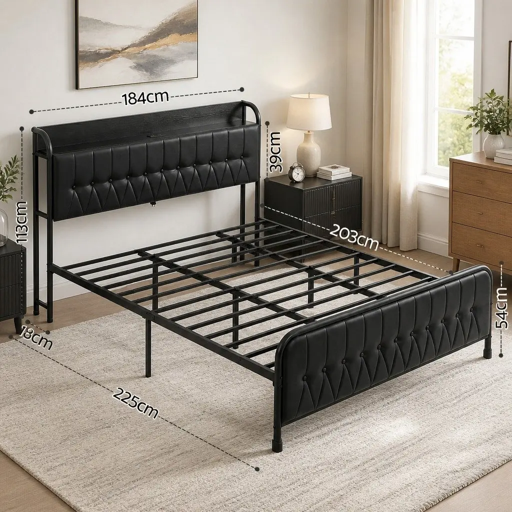 King Bed Frame with Charging Headboard