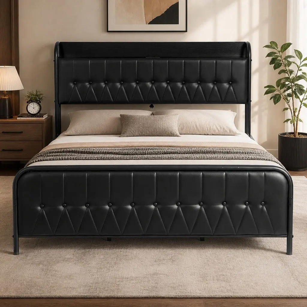 King Bed Frame with Charging Headboard