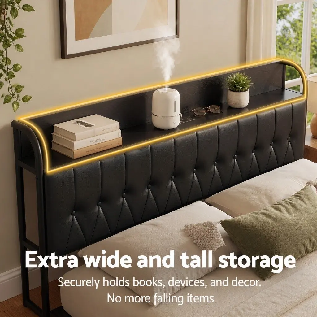 King Bed Frame with Charging Headboard