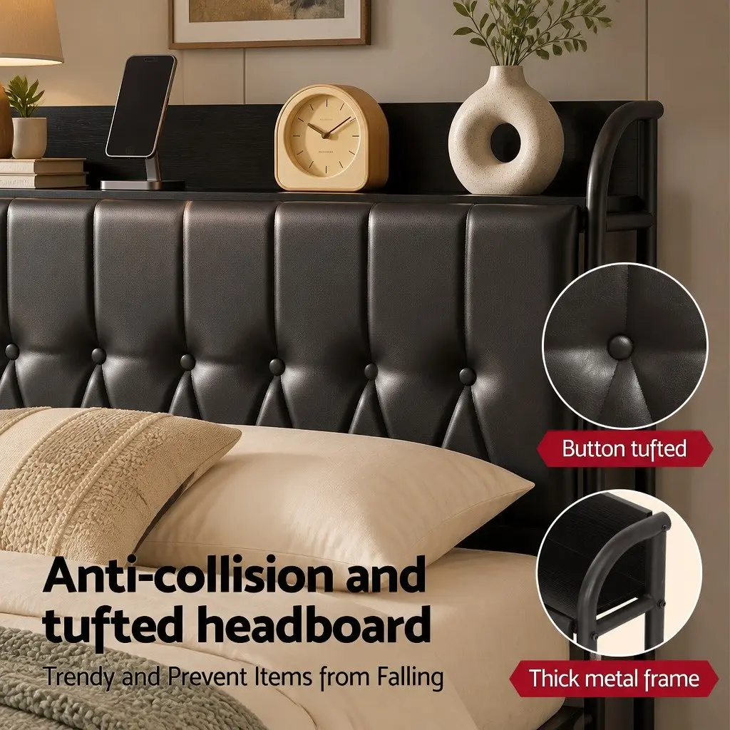 King Bed Frame with Charging Headboard