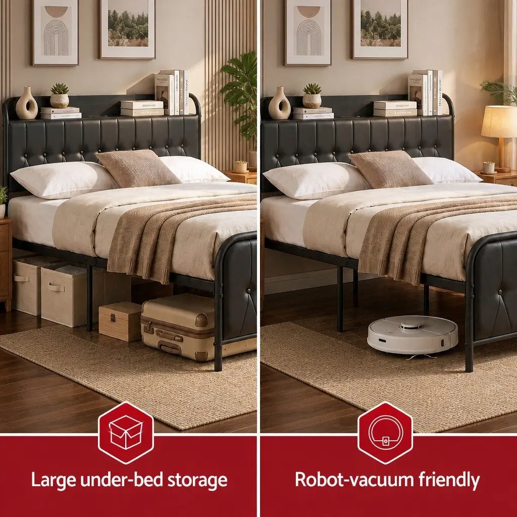 King Bed Frame with Charging Headboard