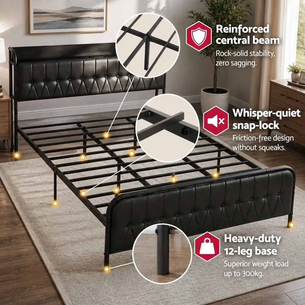 King Bed Frame with Charging Headboard
