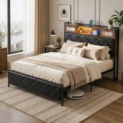 Quality Double Bed Frame with Storage Headboard for Value