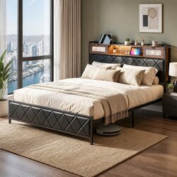 Reliable King Bed Frame with LED Lights and Smart Storage