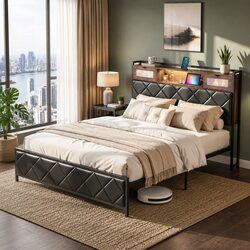 Reliable Queen Bed Frame with LED & Charging Features