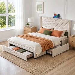 Comfortable King Bed Frame with Practical Features